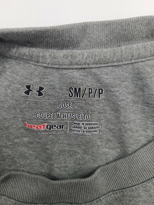 Under Armour Size Small Loose Light Gray And Orange Camo Logo Active Top gallery