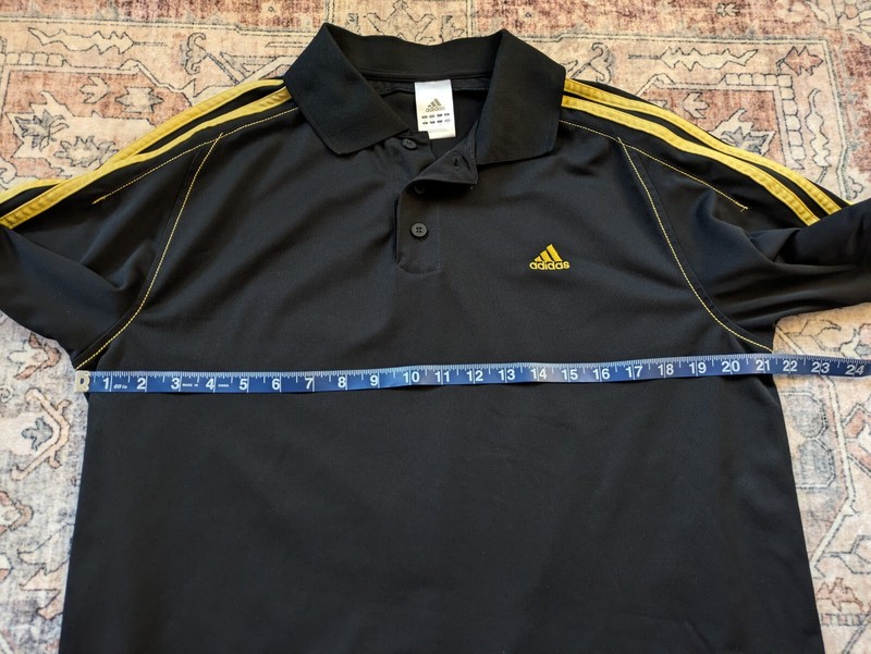 Adidas SAMPLE 3 Button Yellow Stripe Contrast Stitch Black Jersey Climalite L gallery