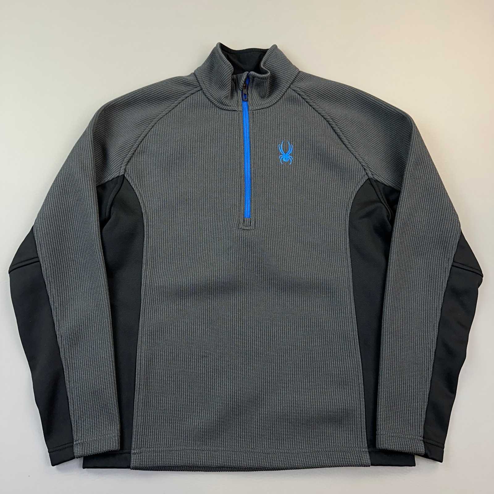 Spyder Outbound Sweatshirt Mens Medium Gray Black Waffle Knit 1/2 Zip Pullover gallery