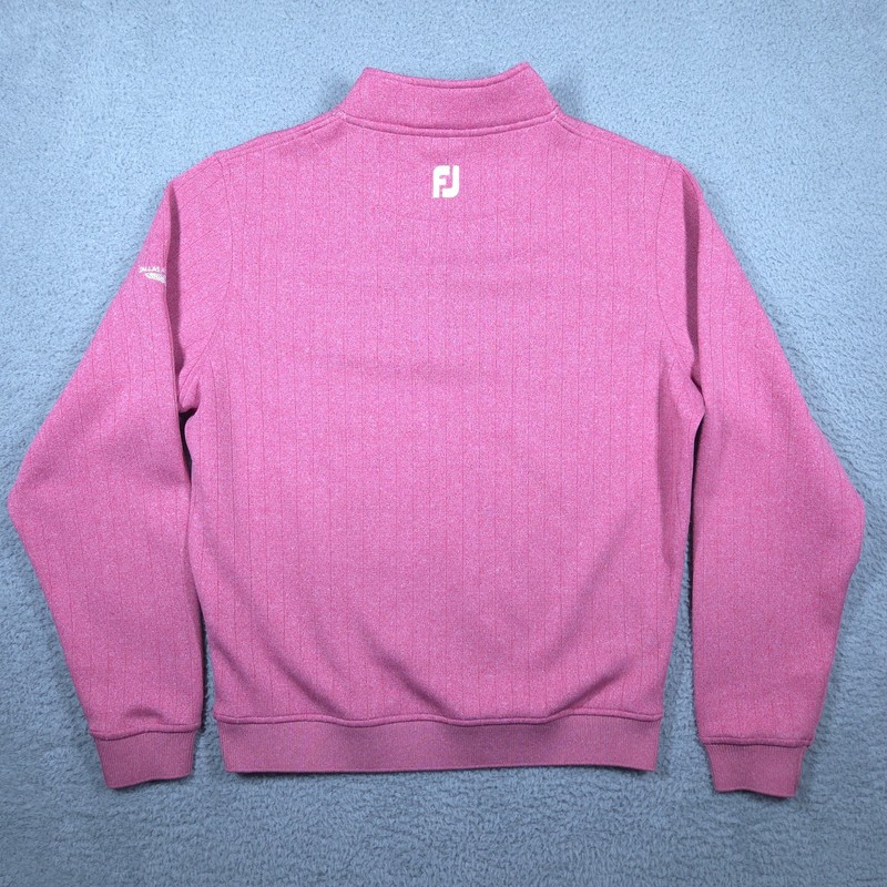 Footjoy Pullover Men Medium Pink Drop Needle Half Zip Gathered Waist Performance gallery