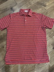 Peter Millar Summer Comfort Golf Polo Shirt Red Stripe Forest Highlands Men L