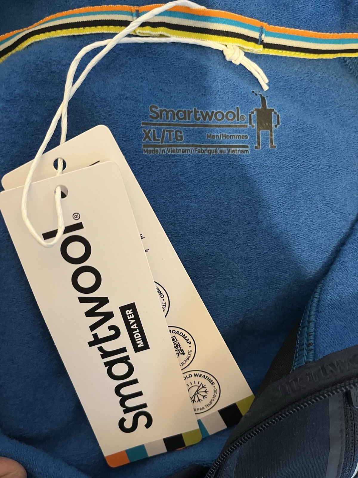 Smartwool Active 1/4 Zip Mock Neck Pullover Pockets Blue/Black Men's XL gallery