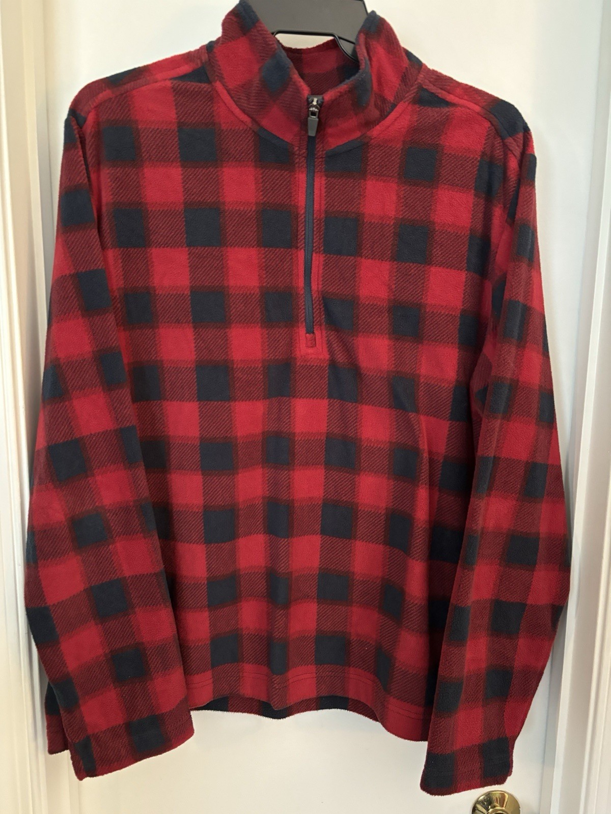 Lands’ End Men’s XL Buffalo Check Polyester Fleece Quarter Zip No Pockets used gallery
