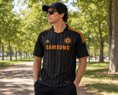 Adidas Chelsea FC Soccer Jersey Mens Large Black Orange Samsung Climacool