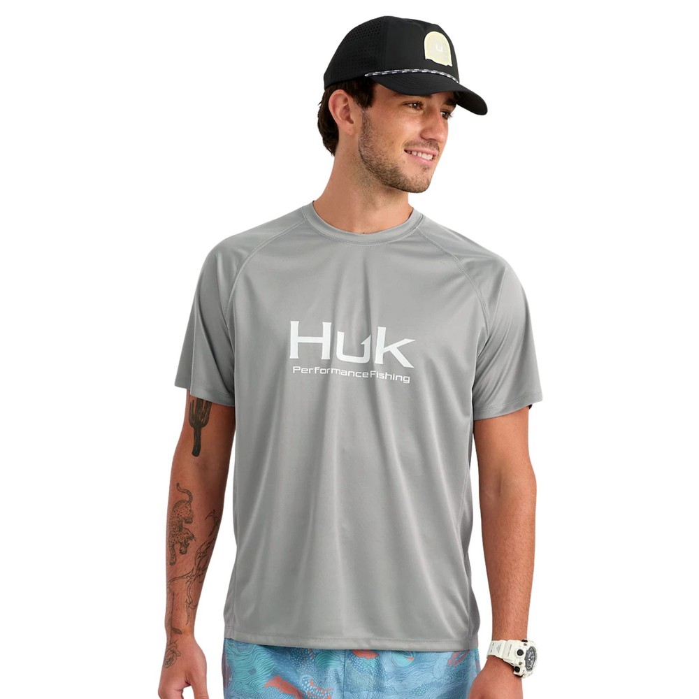 Huk Pursuit Short Sleeve Crew Men's Tech Shirt, Sharkskin, Small