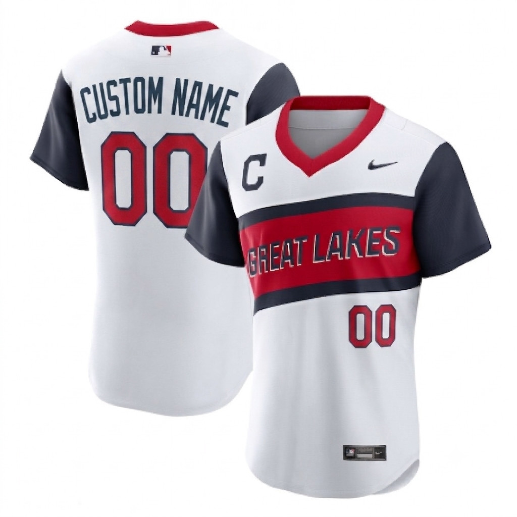 Custom Nike MLB 2021 Cleveland Indians Home Little League Stitched White Jersey gallery