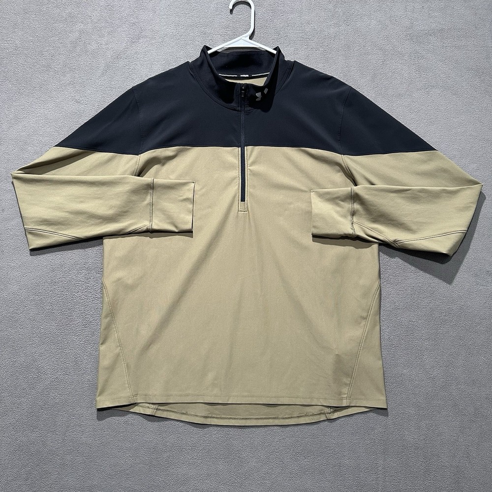 Under Armour Qualifier 1/2 Zip Running Shirt Mens 2XL Black Beige Pullover EUC