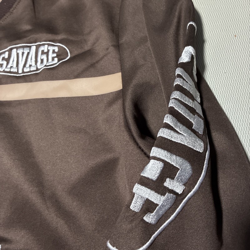 Encrypted Jersey Shirt Men's Size L Brown Savage Embroidered Flames Y2k Hockey gallery