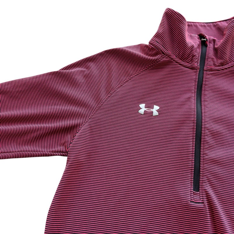 Under Armour Heat Gear Mens S Gray Pink Stripe 1/2 Zip Loose Fit Athletic Jacket gallery