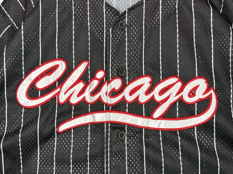 City Boys Sportswear Jersey w/ "Chicago" Embroidered Logo Black/White Striped L gallery