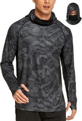 Men’s UPF 50 Hooded Sun Shirt Long Sleeve Cooling Rash Guard for Fishing Hiking
