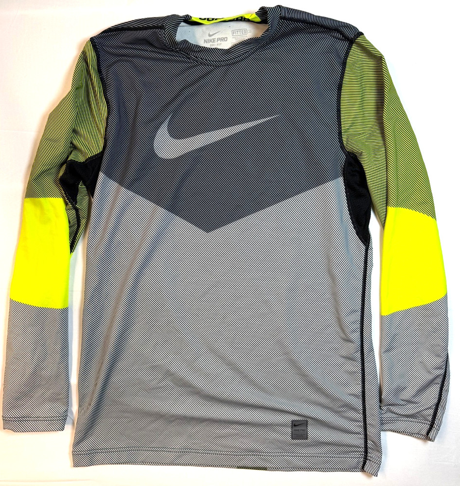 Nike Pro Hyperwarm Aeroloft Light Grey & Yellow Training Top Men’s Size M