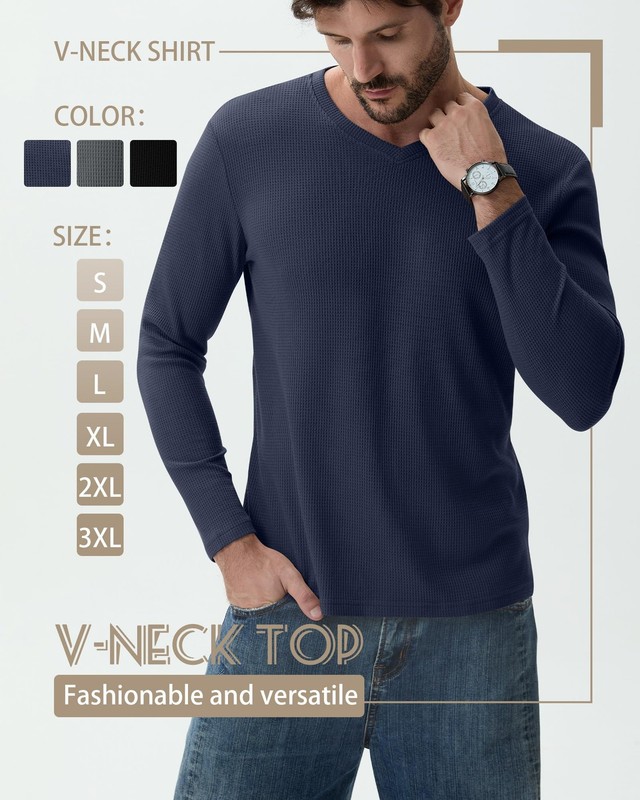 Ficerd 3 Pack Men's Waffle Thermal Long Sleeve Shirts V Neck Underwear Tops C... gallery