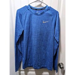 Nike Dri Fit Men’s Running Shirt Size S Blue Long Sleeve Mini Swoosh Activewear