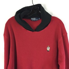 VTG POLO RALPH LAUREN bear hooded waffle knit thermal Pullover shirt 2XL 90s Y2K