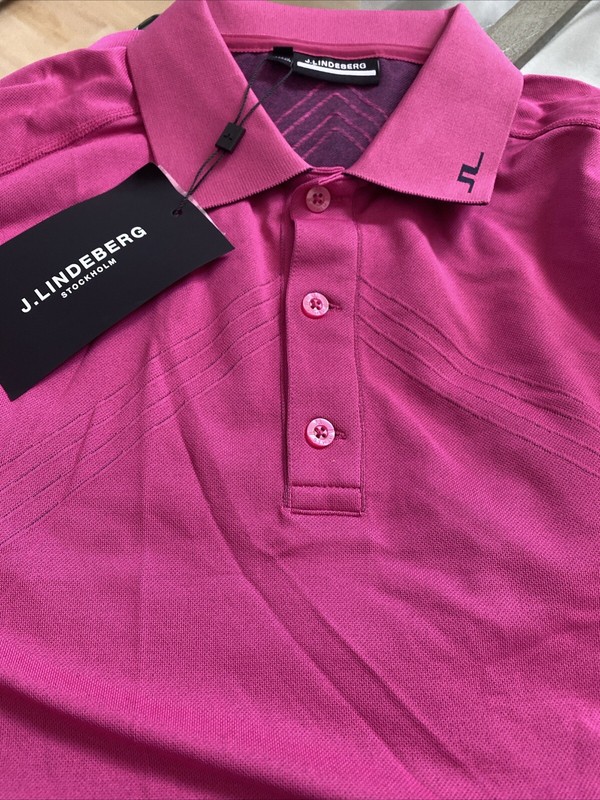 J. Lindeberg Men's SAM SEAMLESS GOLF POLO Shirt Medium Fuchsia Purple NEW NWT gallery