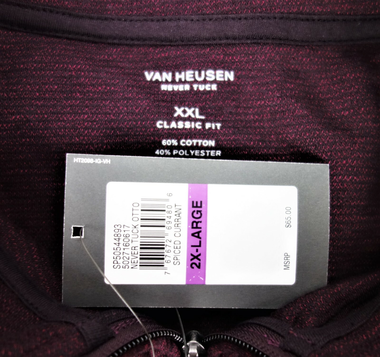2XL Van Heusen Never Tuck Royal Red Spiced Currant Otto Pull Over 1/4 Zip gallery
