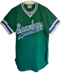 Vintage 80s Made in USA Wilson Baseball Jersey Spartans 13 Green Blue SZ 40