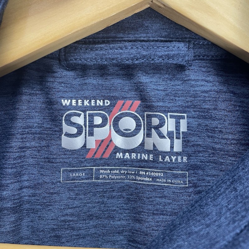Marine Layer Weekend Sport 1/4 Zip Pullover Sweatshirt Men’s Large Blue Stretch gallery