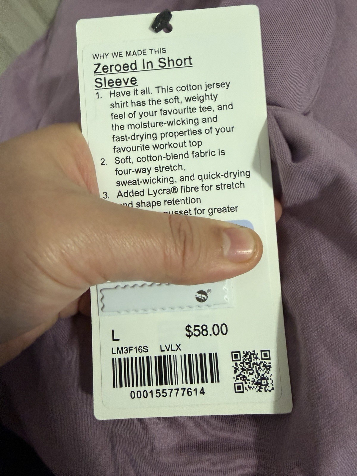 new Lululemon men Zeroed In Short Sleeve shirt LVLX lavender purple size：L gallery