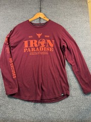 Under Armour Project Rock Iron Paradise Long Sleeve Shirt Mens L Burgundy Crew