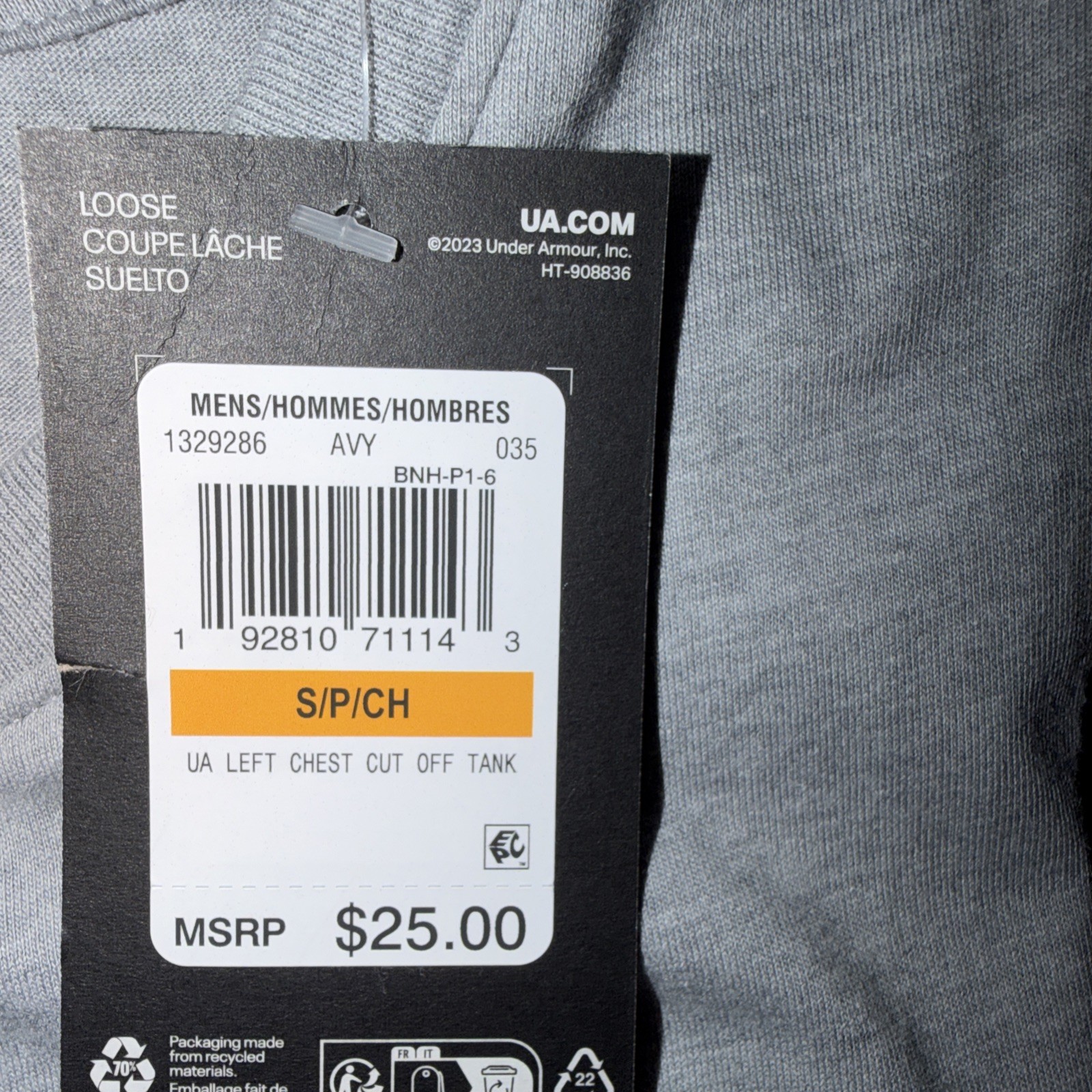Under Armour 1329286 UA GRAY Left Chest Cut-Off Tank Top Men's Size S gallery