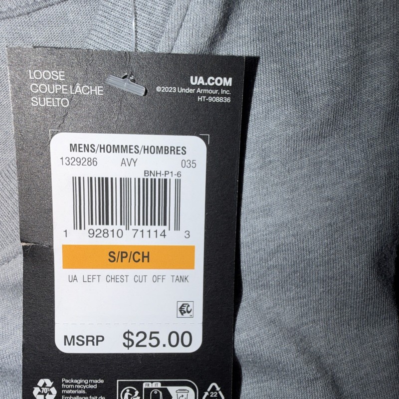 Under Armour 1329286 UA GRAY Left Chest Cut-Off Tank Top Men's Size S gallery