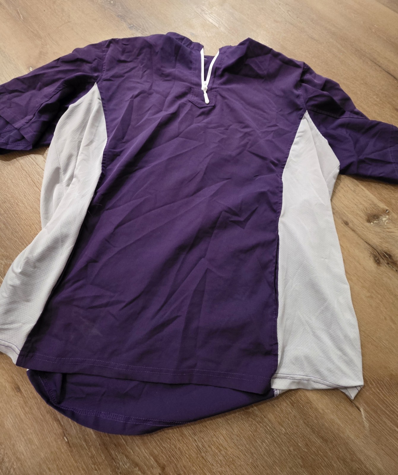 Men's Colorblock 1/4 Zip Mock Neck Long Sleeve Activewear T-Shirt Purple Gray gallery