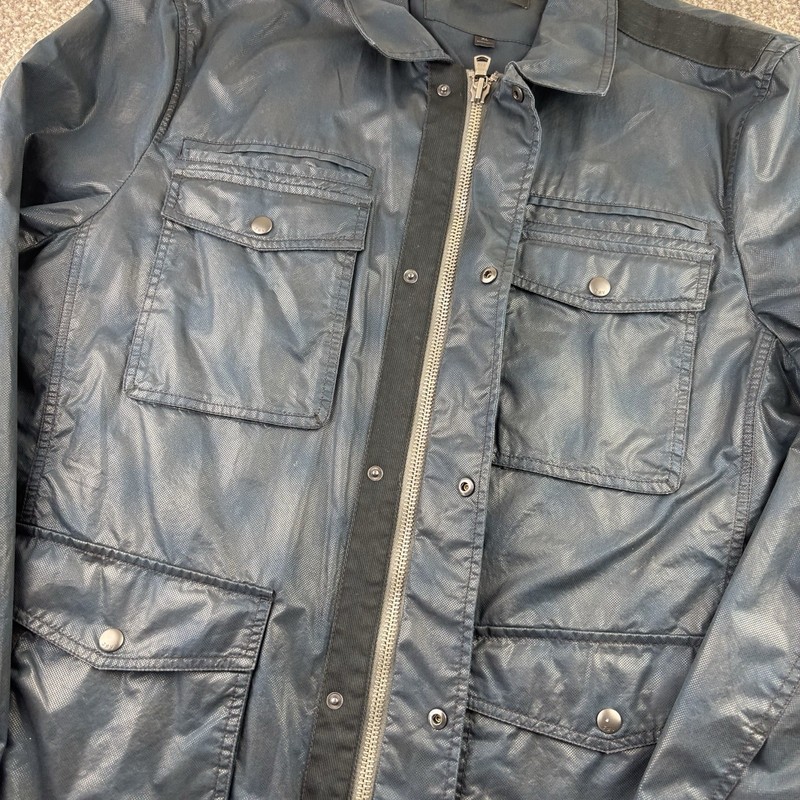 John Varvatos Jacket Mens Extra Large Blue Black Waxed Resign Pockets Full Zip gallery