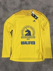 Adidas 2021 Boston Marathon Qualified Qualifiers LS Shirt Yellow Men Size Medium
