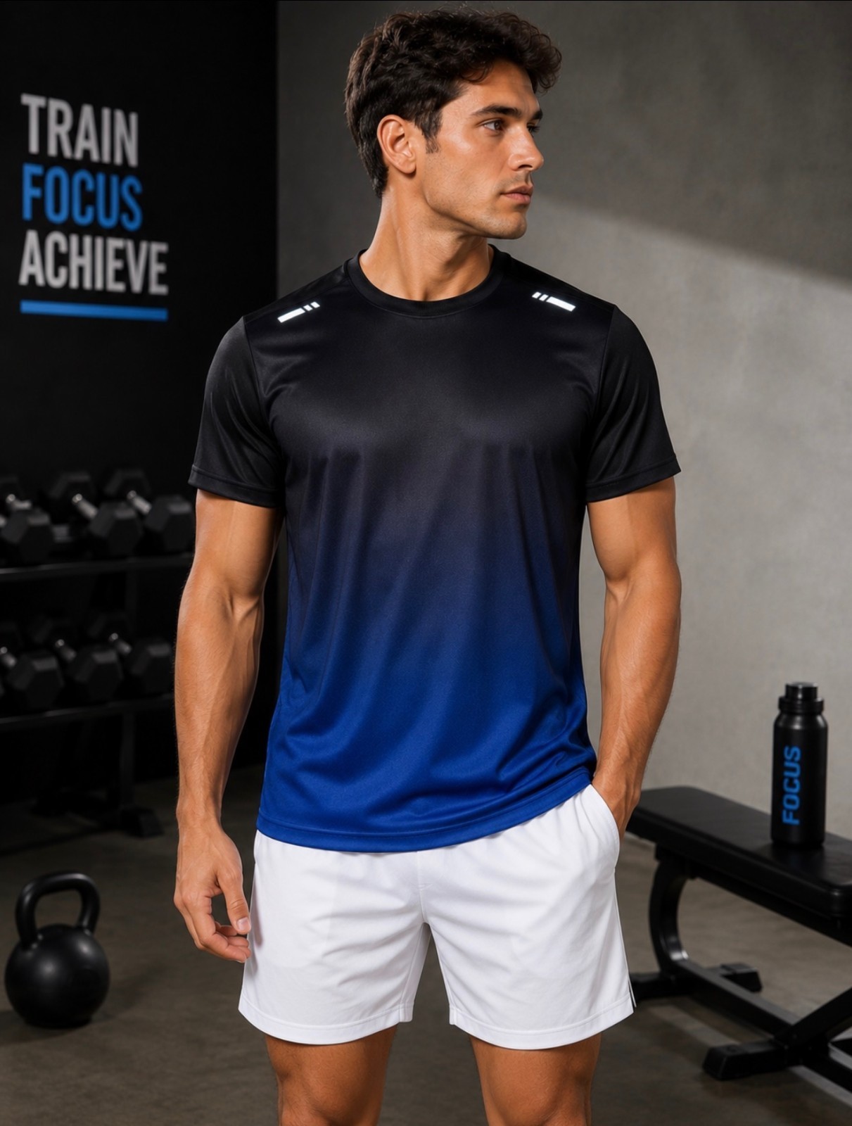 Men's Sport Performance AthleticT-Shirt Blue Black Gradient Moisture-Wicking NWT gallery
