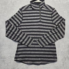 Lululemon Men’s Medium? Asymmetrical Black And Gray Striped 1/4 Zip Longsleeve