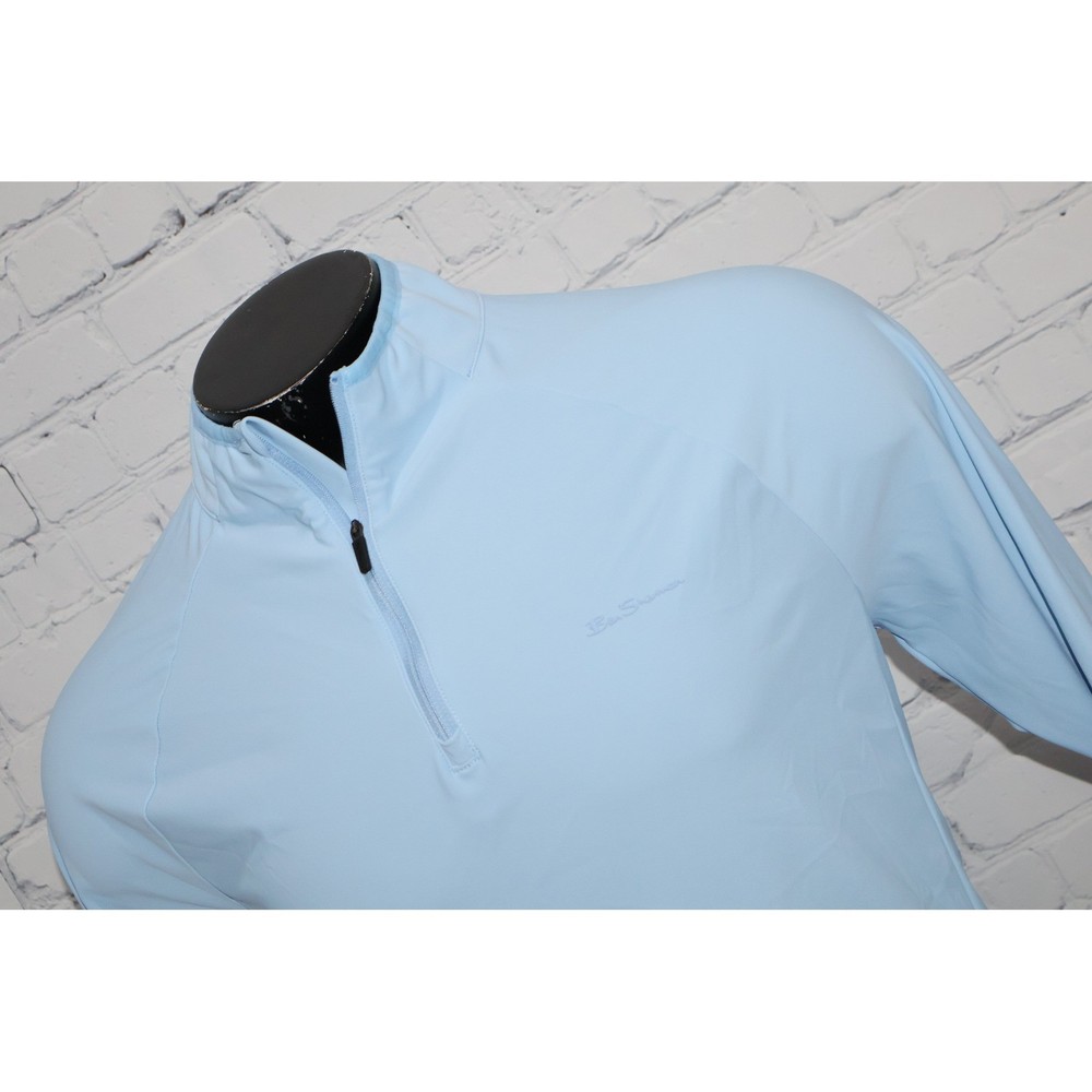 Ben Sherman Sport Golf Pullover Shirt Mens Medium Light Blue 1/4 Zip Mock Neck