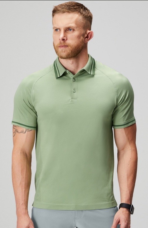 Fabletics Training Day Tipped Polo Thyme Green Men’s Large Athletic Shirt gallery