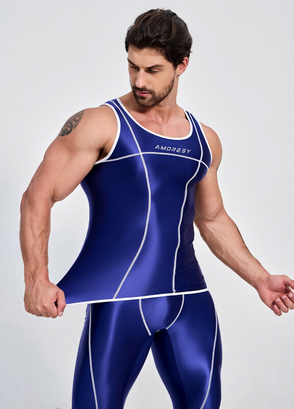 AMORESY Men Oil Glossy Activewear Tops Gym Sleeveless Sport Vests Running Tanks gallery