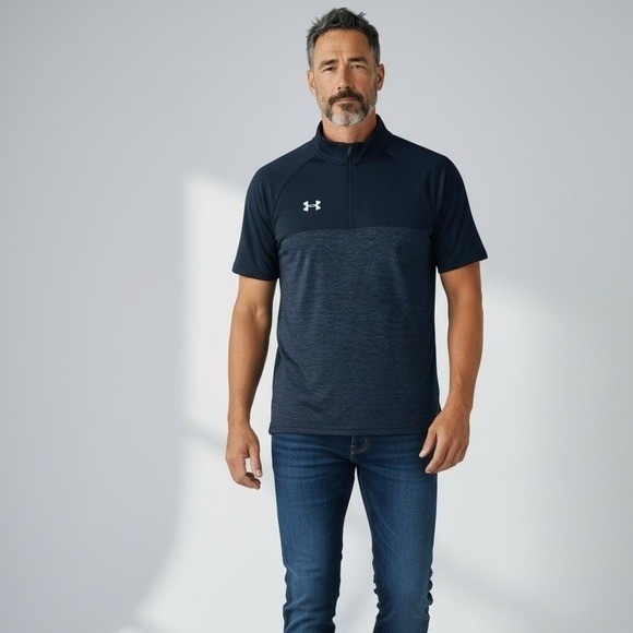 Under Armour Mens HeatGear 1/4 Zip Short Sleeve Shirt Black Gray 1351357-002 M