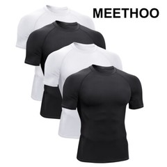 4X MEETHOO Men Compression Shirts Short Sleeve Sport Athletic Workout Base Layer