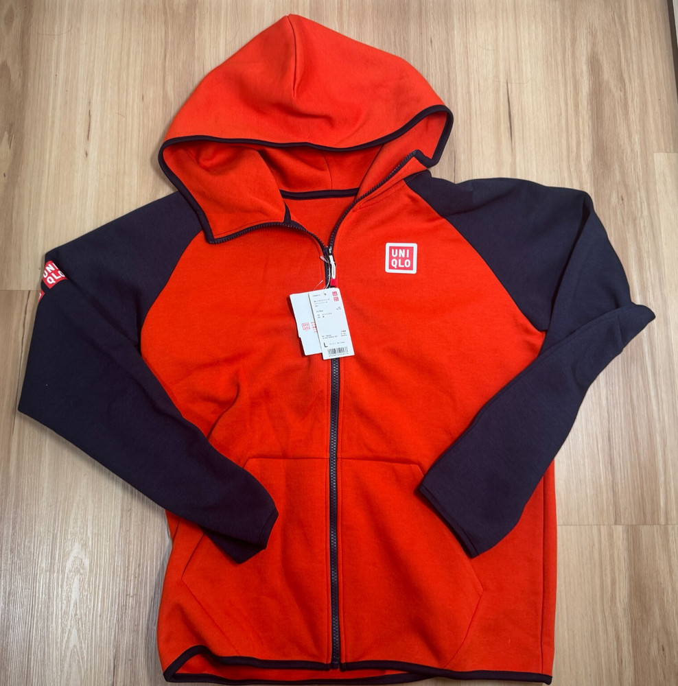 Uniqlo Nishikori Kei Mens Orange Hooded Jacket L (US Medium) Rare