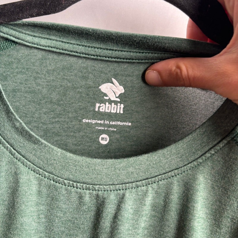 Rabbit Mens EZ Tee Long Sleeve Running Shirt Green Heather Medium MD Raglan gallery