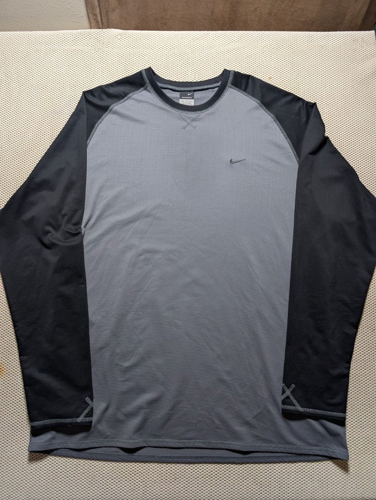 Nike Sphere Dry Running Golf Baseball Gym Gray Black Long Sleeve Shirt Size 2XL