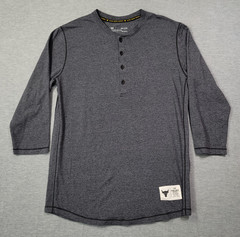 Under Armour T-Shirt Men’s Small Gray Project Rock Henley 3/4 Sleeve Raglan