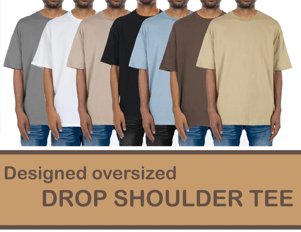 MENS DROP SHOULDER TEE OVERSIZED flat hem line extended shoulder Tee