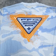 COLUMBIA PFG Camo Fishing Small Blue Shirt Fish Graphic Ocean Sportsman Bass
