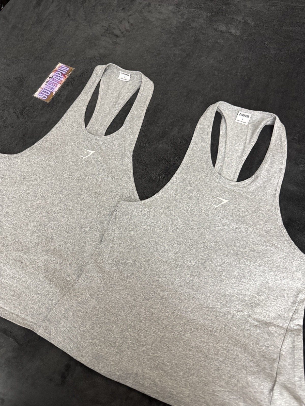 (Lot of 2) Gymshark Men's Power Stringer Tank Top OG LOGO -Heather Gray- LARGE gallery