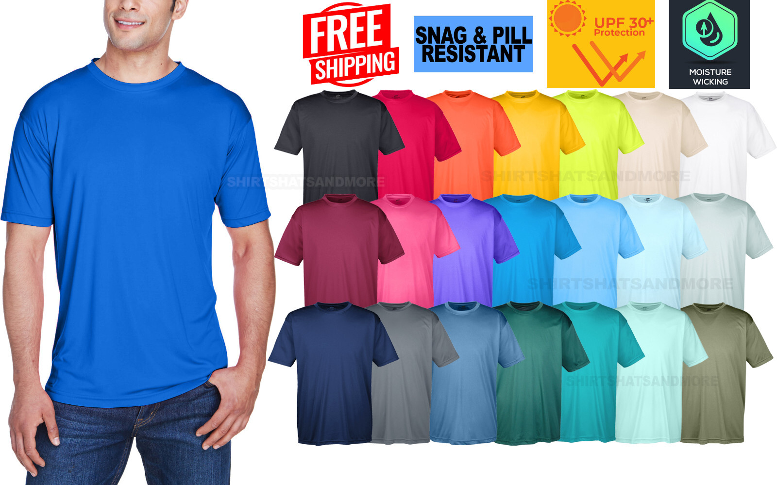Mens Moisture Wicking Snag & Pill Resistant T-Shirt Cool Dri Fit Tee UPF 30 S-6X gallery