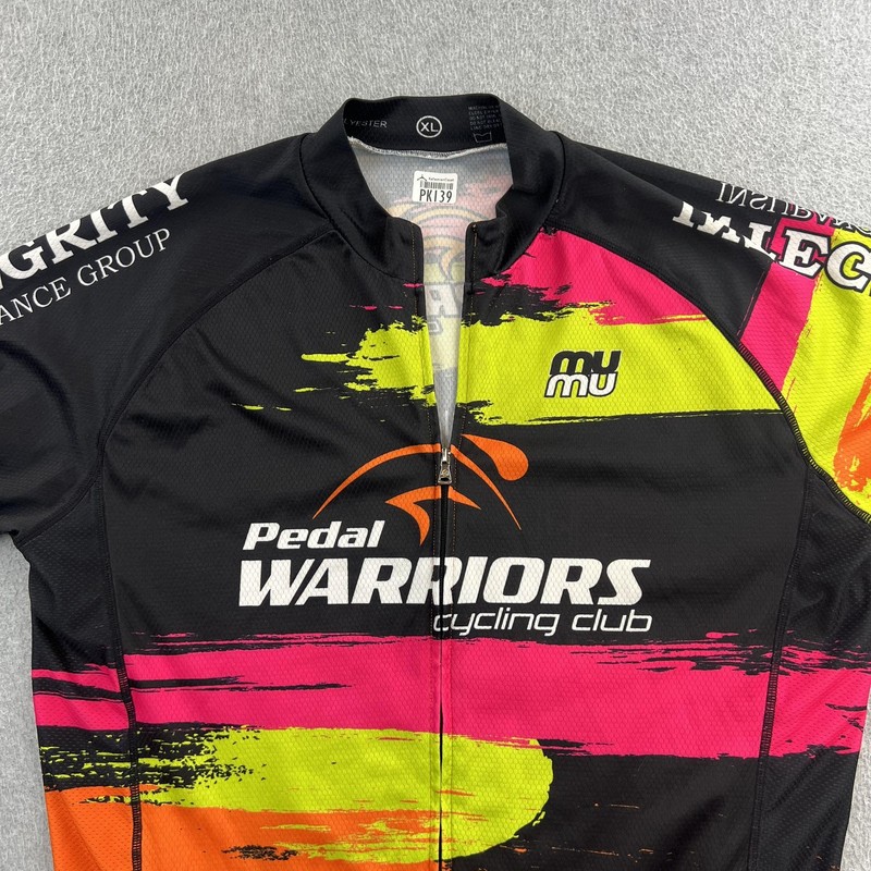 Pedal Warriors Cycling Club Jersey Shirt Mens XL Black Orange Neon Graphic gallery