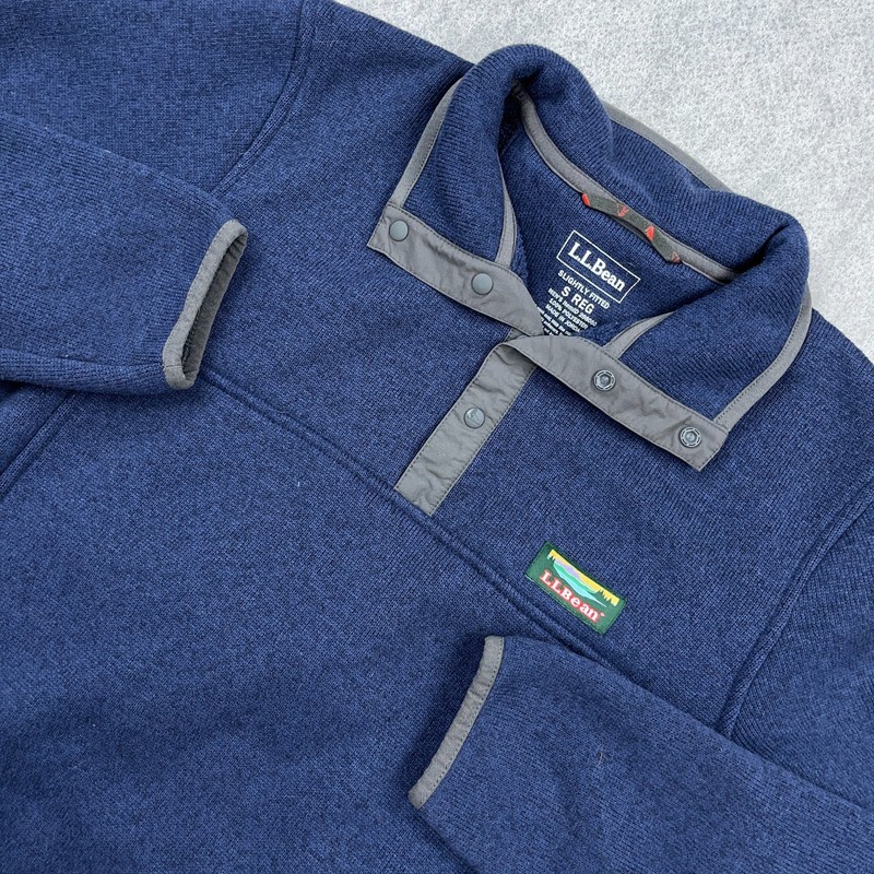 LL Bean Sweater Men Small Navy Blue Pullover Slightly Fitted Snap T Outdoors gallery
