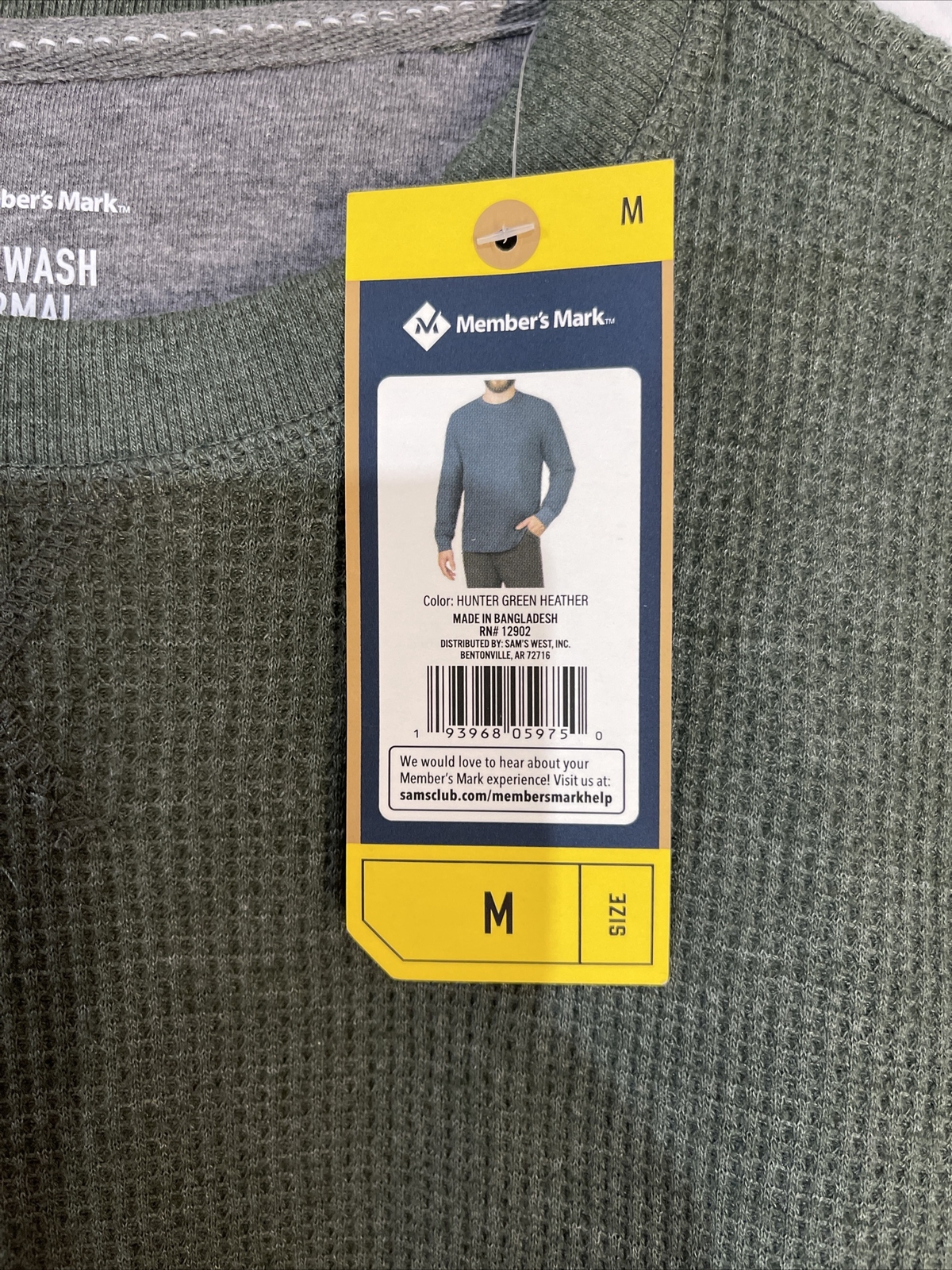 Mens Members Mark Soft Thermal Crew Pullover Top Size M Green Long Sleeve NWT gallery