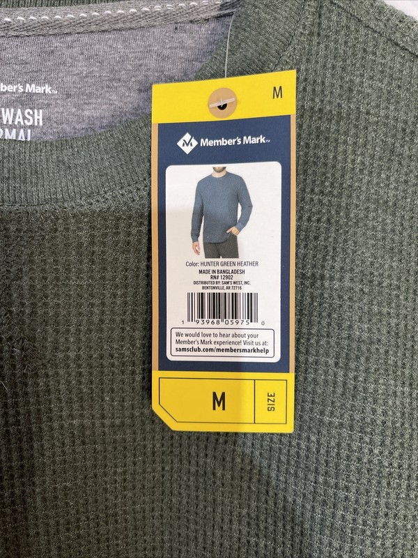 Mens Members Mark Soft Thermal Crew Pullover Top Size M Green Long Sleeve NWT gallery