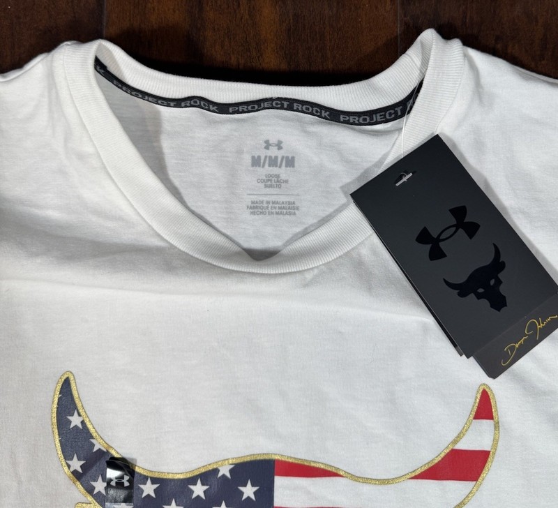UNDER ARMOUR Project Rock RWB Flag Shirt White Men’s Sz M *NEW* 1383312-100 gallery
